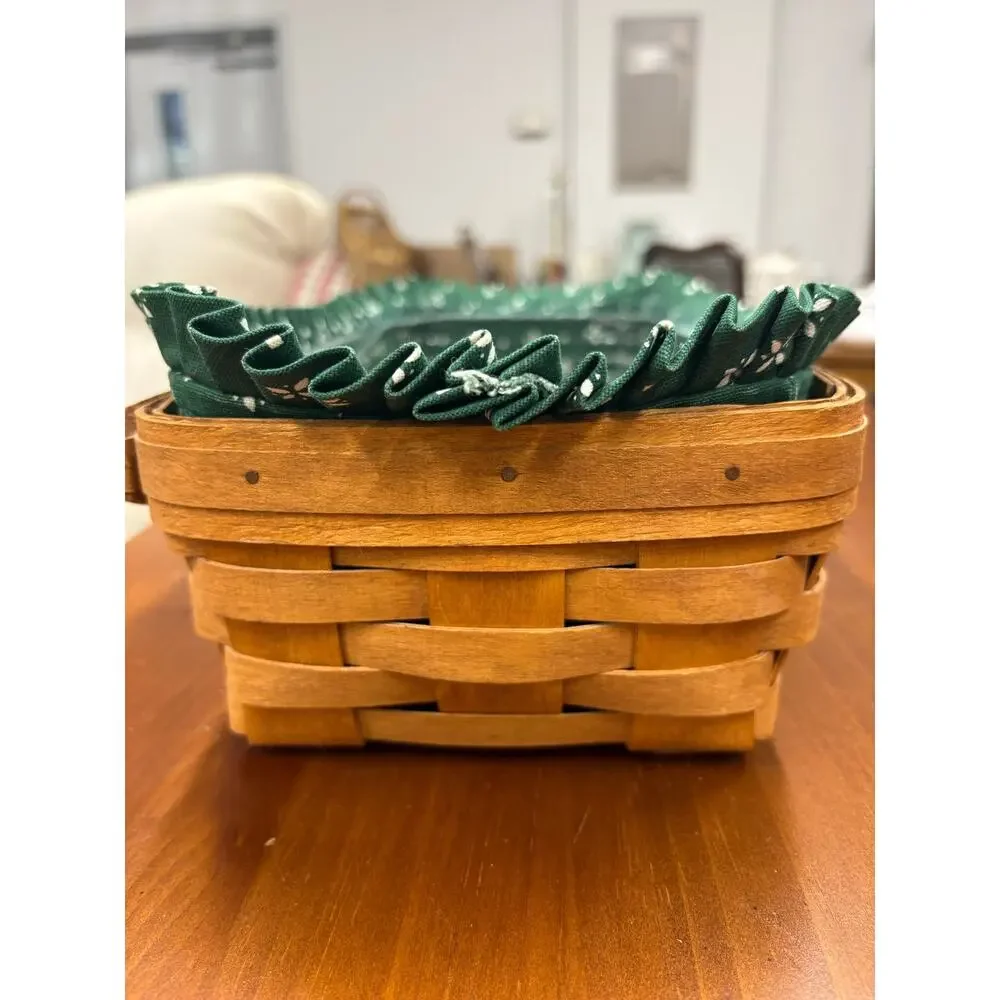 Vtg Longaberger Rectangular Cracker Woven Basket- 1991 Heritage Green Liner